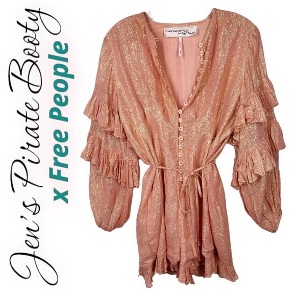 JEN’S PIRATE BOOTY x FREE PEOPLE Livia Ruffle Metallic Romper, Size XS - Picture 2 of 10